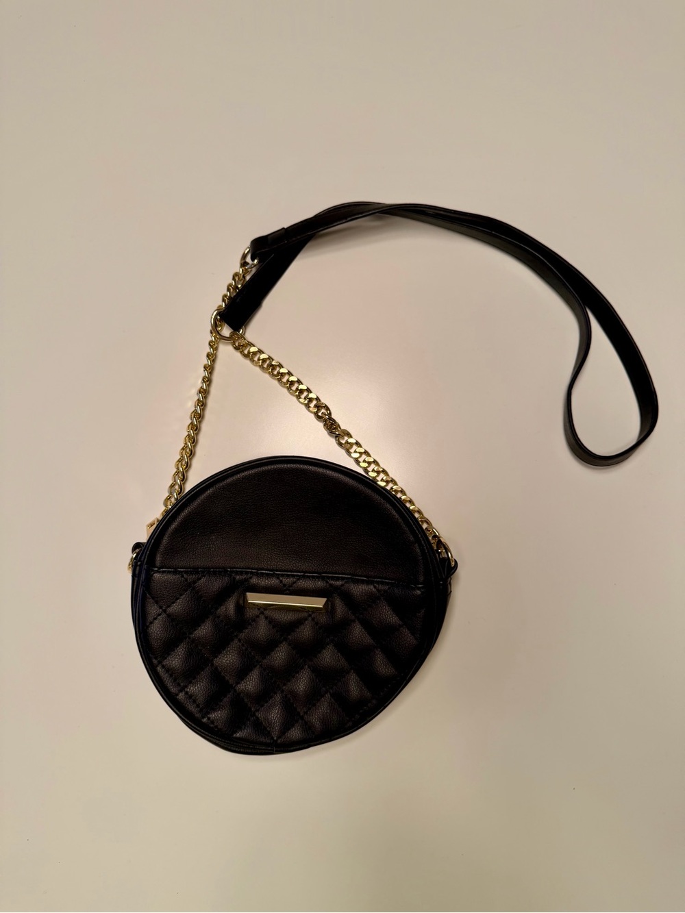 Aldo - Black Quilted Round Crossbody with Gold Chain Trim